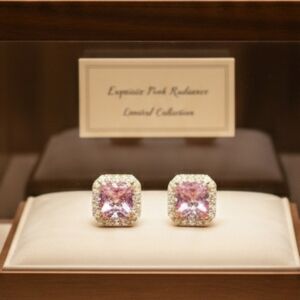 Elegant Pink and Gold Stud Earrings